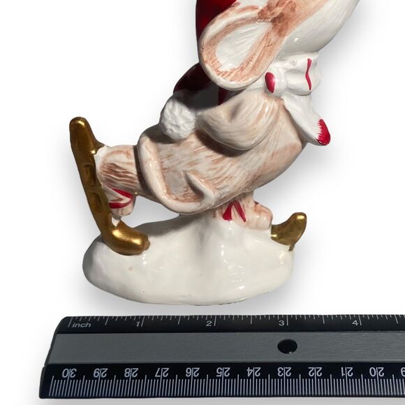 Mouse Mice in Santa Hat Ice Skating Ceramic & Porcelain Figurine Christmas Decor - Picture 10 of 10